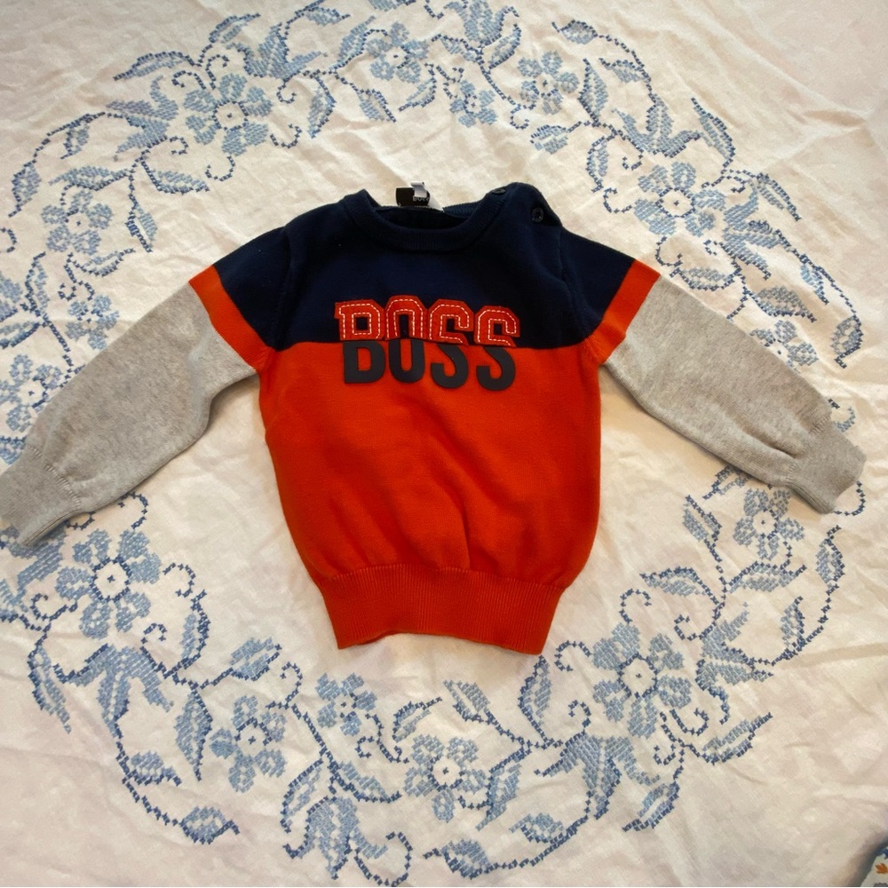 BOSS Kids' Sweater in Red, Grey and Navy